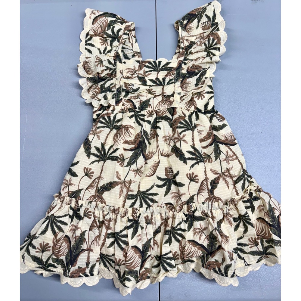 Tommy Bahama Girls Tropical Palm Tree Pineapple Flutter Sleeve Dress 24M Cream